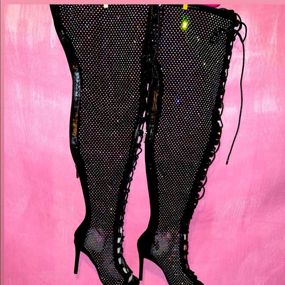 SOLD Brand New Cape Robbin Rhinestone Lace up Thigh High Heels